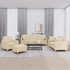 vidaXL 4-tlg. Sofagarnitur mit Kissen Creme Stoff
