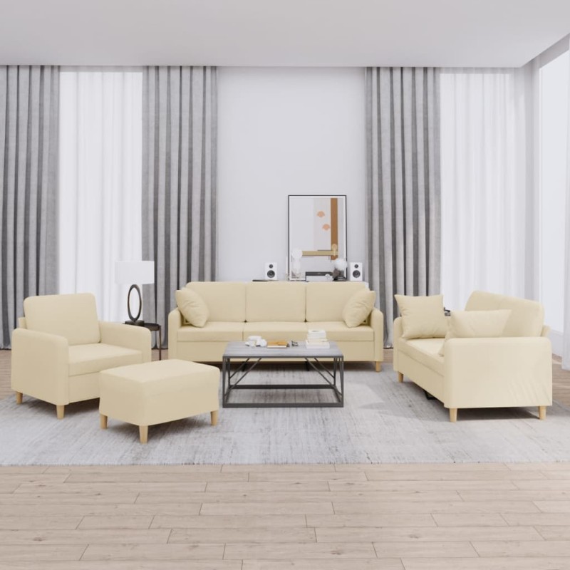 vidaXL 4-tlg. Sofagarnitur mit Kissen Creme Stoff vidaXL 4-tlg. Sofagarnitur mit Kissen Creme Stoff