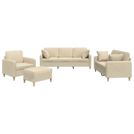 vidaXL 4-tlg. Sofagarnitur mit Kissen Creme Stoff
