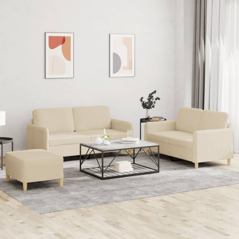 vidaXL 3-tlg. Sofagarnitur mit Kissen Creme Stoff vidaXL 3-tlg. Sofagarnitur mit Kissen Creme Stoff