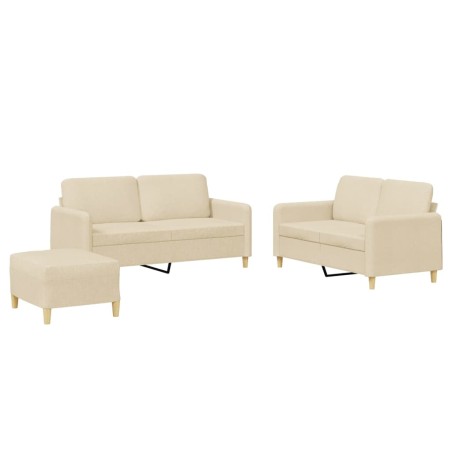 vidaXL 3-tlg. Sofagarnitur mit Kissen Creme Stoff
