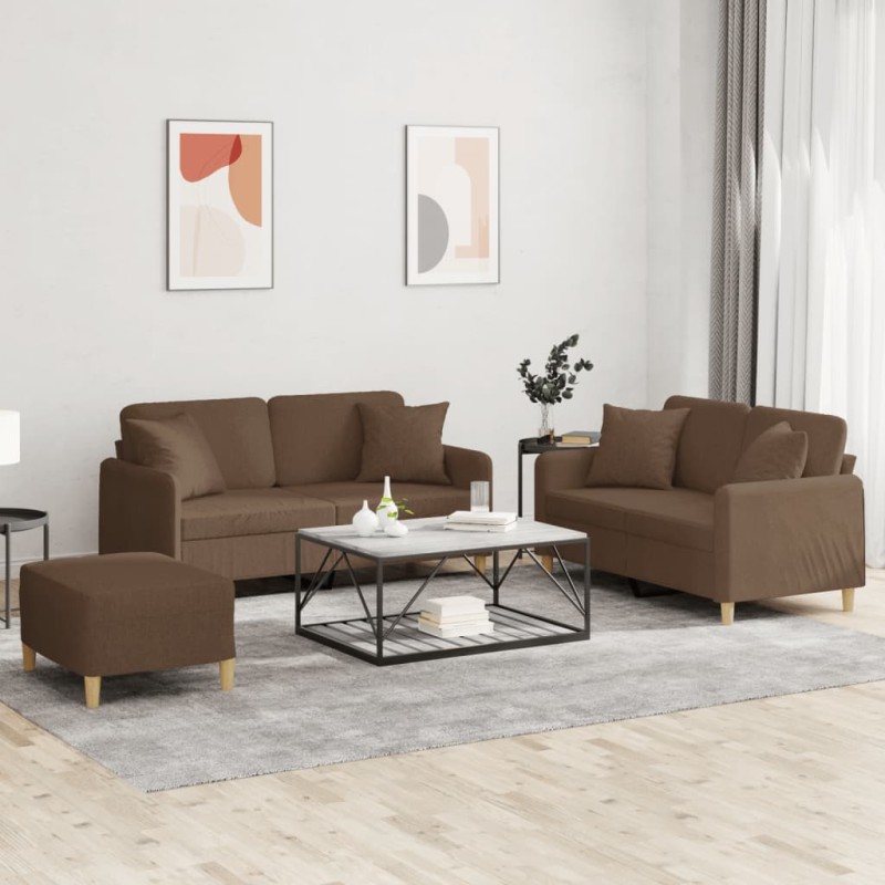 vidaXL 3-tlg. Sofagarnitur mit Kissen Braun Stoff vidaXL 3-tlg. Sofagarnitur mit Kissen Braun Stoff