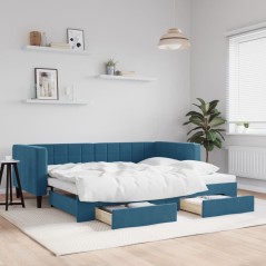 vidaXL Tagesbett Ausziehbar mit Schubladen Blau 90x200 cm Samt
