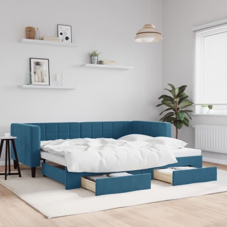 vidaXL Tagesbett Ausziehbar mit Schubladen Blau 90x200 cm Samt