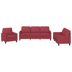 vidaXL 3-tlg. Sofagarnitur mit Kissen Weinrot Kunstleder