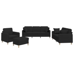 vidaXL 4-tlg. Sofagarnitur mit Kissen Schwarz Stoff