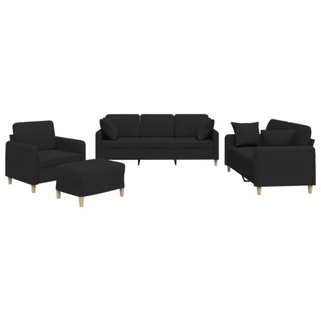vidaXL 4-tlg. Sofagarnitur mit Kissen Schwarz Stoff