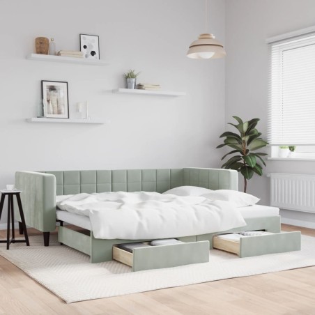 vidaXL Tagesbett Ausziehbar mit Schubladen Hellgrau 90x190 cm Samt