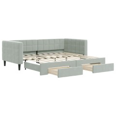 vidaXL Tagesbett Ausziehbar mit Schubladen Hellgrau 90x190 cm Samt