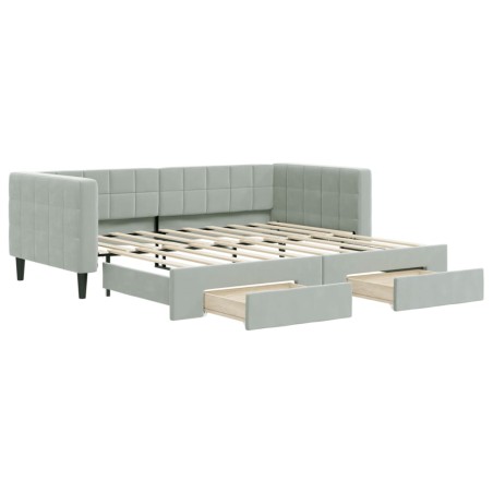 vidaXL Tagesbett Ausziehbar mit Schubladen Hellgrau 90x190 cm Samt