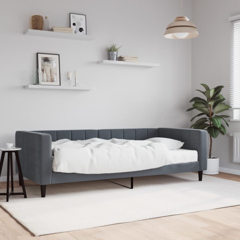 vidaXL Tagesbett mit Matratze Dunkelgrau 90x190 cm Samt vidaXL Tagesbett mit Matratze Dunkelgrau 90x190 cm Samt