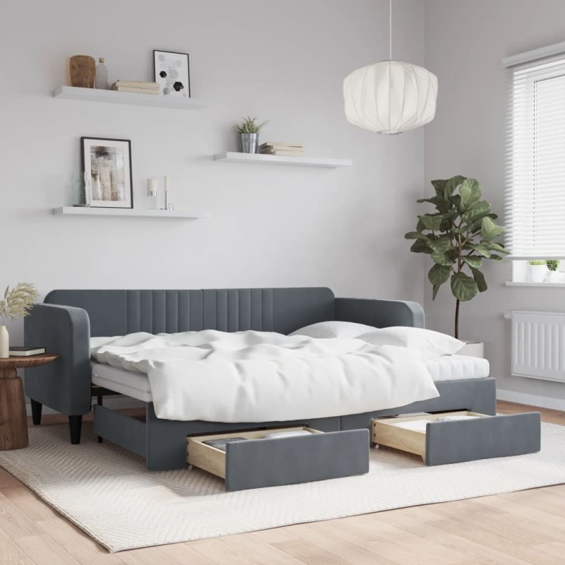 vidaXL Tagesbett Ausziehbar mit Schubladen Dunkelgrau 80x200 cm Samt vidaXL Tagesbett Ausziehbar mit Schubladen Dunkelgrau 80x200 cm Samt