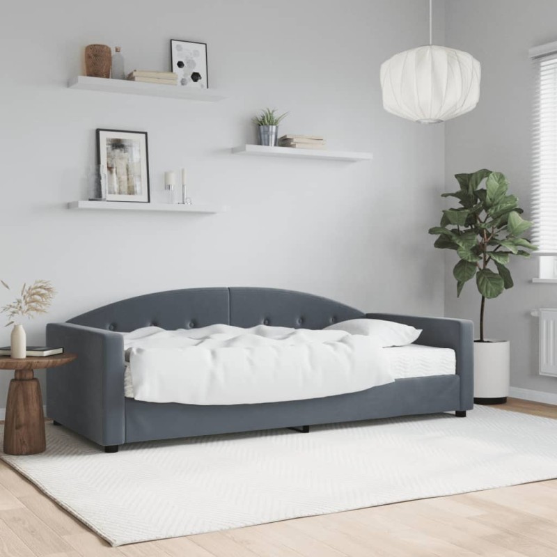 vidaXL Tagesbett mit Matratze Dunkelgrau 90x190 cm Samt vidaXL Tagesbett mit Matratze Dunkelgrau 90x190 cm Samt