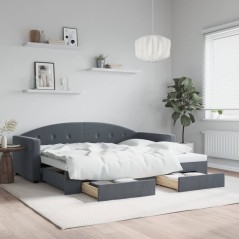 vidaXL Tagesbett Ausziehbar mit Schubladen Dunkelgrau 90x190 cm Samt