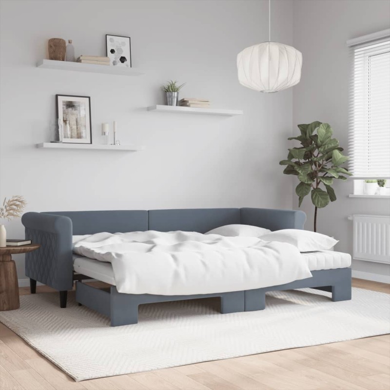 vidaXL Tagesbett Ausziehbar mit Matratzen Dunkelgrau 80x200 cm Samt vidaXL Tagesbett Ausziehbar mit Matratzen Dunkelgrau 80x200 cm Samt