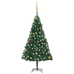Künstlicher Weihnachtsbaum mit LEDs & Kugeln Grün 150 cm PVC