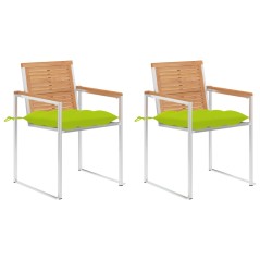 vidaXL Gartenstühle mit Kissen 2 Stk. Massivholz Teak und Stahl