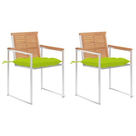 vidaXL Gartenstühle mit Kissen 2 Stk. Massivholz Teak und Stahl