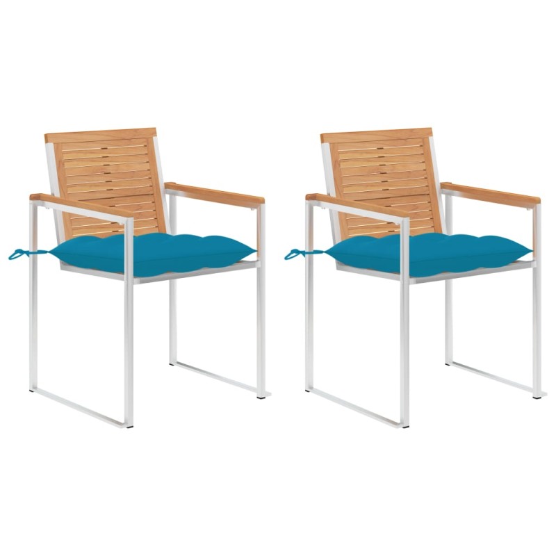 vidaXL Gartenstühle mit Kissen 2 Stk. Massivholz Teak und Stahl vidaXL Gartenstühle mit Kissen 2 Stk. Massivholz Teak und Stahl