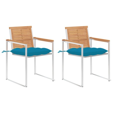 vidaXL Gartenstühle mit Kissen 2 Stk. Massivholz Teak und Stahl
