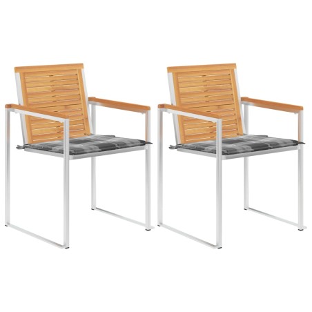 vidaXL Gartenstühle mit Kissen 2 Stk. Massivholz Teak und Stahl