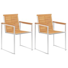 vidaXL Gartenstühle mit Kissen 2 Stk. Massivholz Teak und Stahl