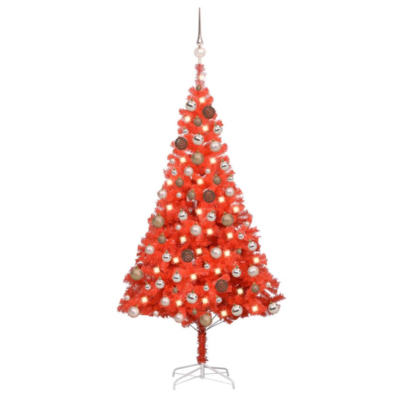 Künstlicher Weihnachtsbaum mit LEDs & Kugeln Rot 180 cm PVC Künstlicher Weihnachtsbaum mit LEDs & Kugeln Rot 180 cm PVC