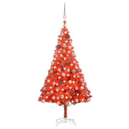 Künstlicher Weihnachtsbaum mit LEDs & Kugeln Rot 180 cm PVC