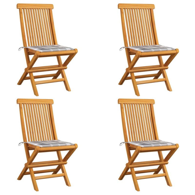 vidaXL Gartenstühle Graue Karomuster-Kissen 4 Stk. Massivholz Teak vidaXL Gartenstühle Graue Karomuster-Kissen 4 Stk. Massivholz Teak