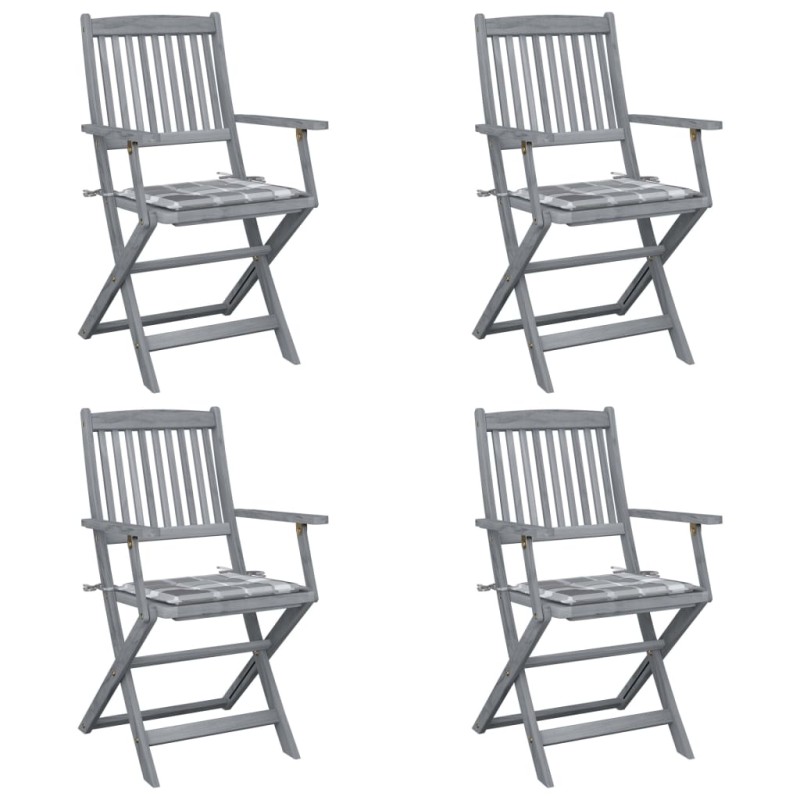 vidaXL Klappbare Gartenstühle 4 Stk. mit Kissen Massivholz Akazie vidaXL Klappbare Gartenstühle 4 Stk. mit Kissen Massivholz Akazie