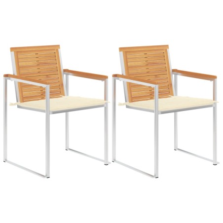 vidaXL Gartenstühle mit Kissen 2 Stk. Massivholz Teak und Stahl