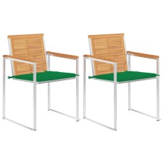 vidaXL Gartenstühle mit Kissen 2 Stk. Massivholz Teak und Stahl