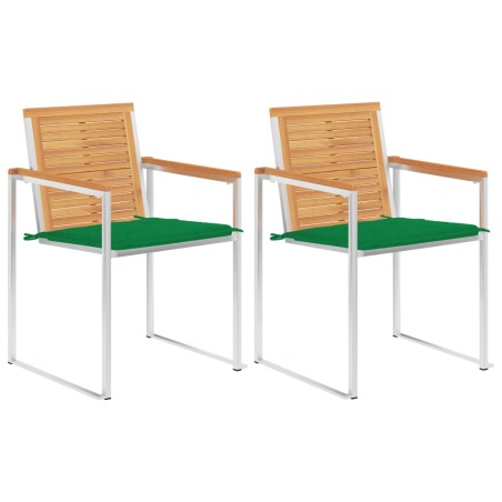 vidaXL Gartenstühle mit Kissen 2 Stk. Massivholz Teak und Stahl