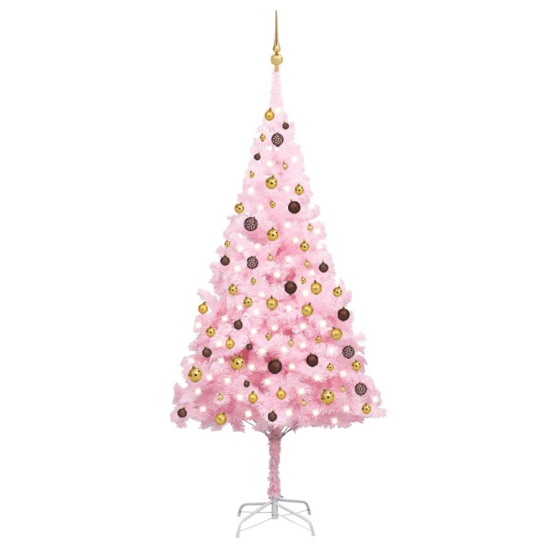 Künstlicher Weihnachtsbaum mit LEDs & Kugeln Rosa 240 cm PVC Künstlicher Weihnachtsbaum mit LEDs & Kugeln Rosa 240 cm PVC