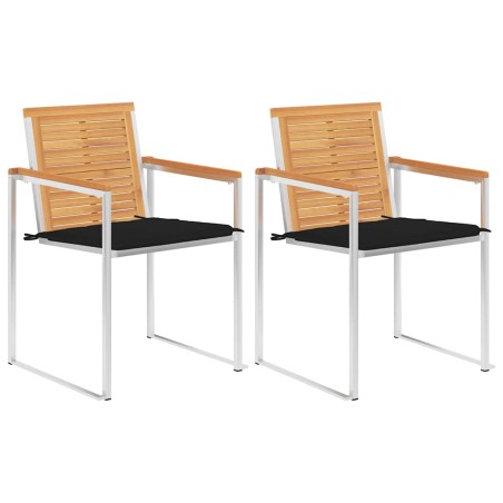 vidaXL Gartenstühle mit Kissen 2 Stk. Massivholz Teak und Stahl