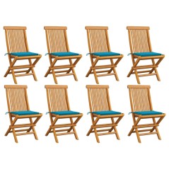 vidaXL Gartenstühle mit Blauen Kissen 8 Stk. Massivholz Teak