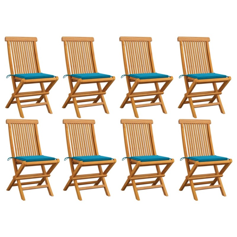 vidaXL Gartenstühle mit Blauen Kissen 8 Stk. Massivholz Teak vidaXL Gartenstühle mit Blauen Kissen 8 Stk. Massivholz Teak