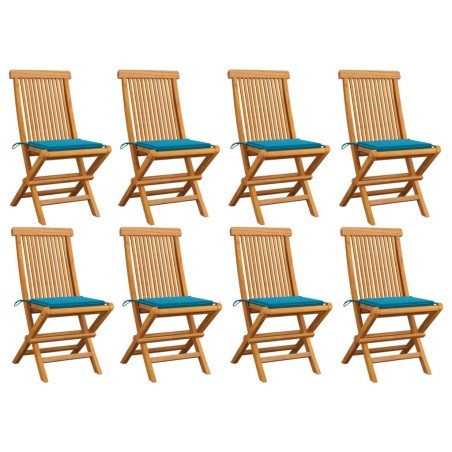 vidaXL Gartenstühle mit Blauen Kissen 8 Stk. Massivholz Teak