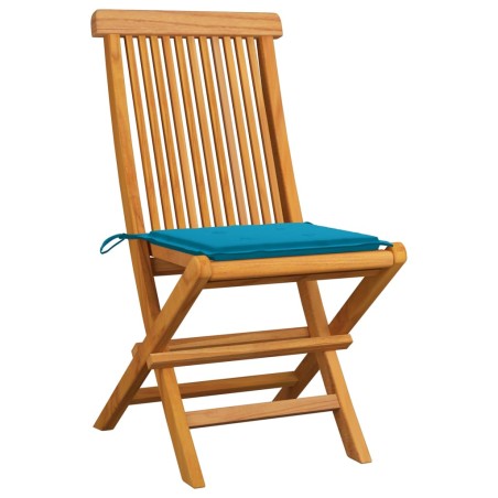 vidaXL Gartenstühle mit Blauen Kissen 8 Stk. Massivholz Teak
