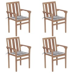 vidaXL Stapelbare Gartenstühle mit Kissen 4 Stk. Massivholz Teak