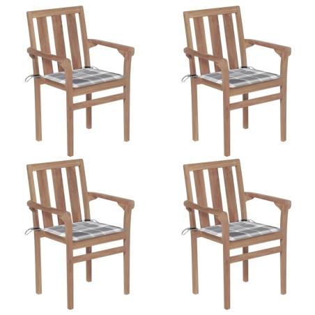 vidaXL Stapelbare Gartenstühle mit Kissen 4 Stk. Massivholz Teak