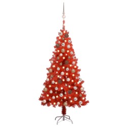 Künstlicher Weihnachtsbaum mit LEDs & Kugeln Rot 150 cm PVC