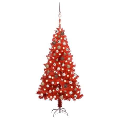 Künstlicher Weihnachtsbaum mit LEDs & Kugeln Rot 150 cm PVC