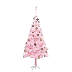 Künstlicher Weihnachtsbaum mit LEDs & Kugeln Rosa 180 cm PVC