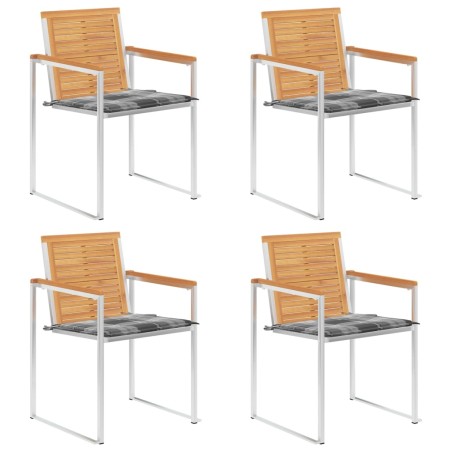 vidaXL Gartenstühle 4 Stk. mit Kissen Massivholz Teak