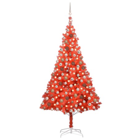 Künstlicher Weihnachtsbaum mit LEDs & Kugeln Rot 240 cm PVC