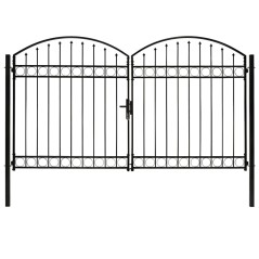 vidaXL Zauntor Doppelflügel Gewölbte Spitze Stahl 300x200 cm Schwarz