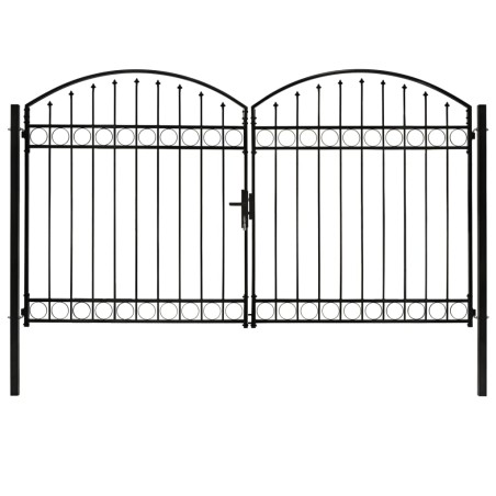 vidaXL Zauntor Doppelflügel Gewölbte Spitze Stahl 300x200 cm Schwarz