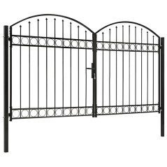 vidaXL Zauntor Doppelflügel Gewölbte Spitze Stahl 300x200 cm Schwarz