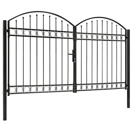 vidaXL Zauntor Doppelflügel Gewölbte Spitze Stahl 300x200 cm Schwarz